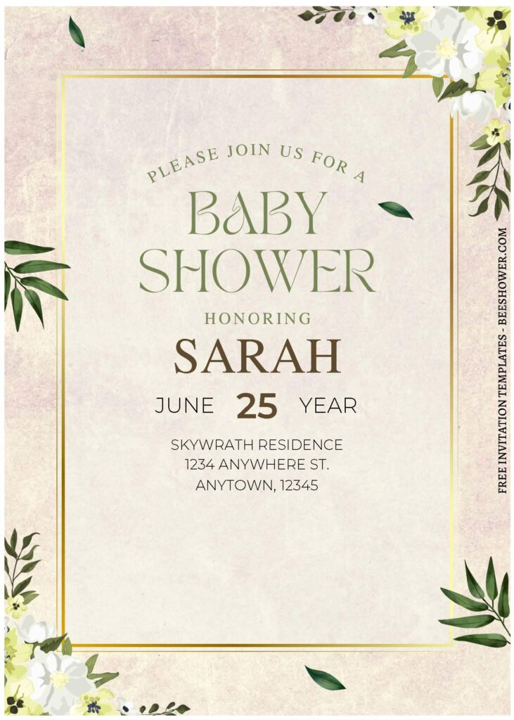 Watercolor Greenery B - Downloadable (Free Editable PDF) Botanical Floral & Greenery Baby Shower Invitation Templates - Template No. 26