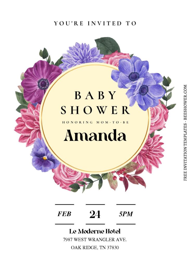 (Free Editable PDF) Whimsical Spring Floral Wreath Baby Shower Invitation Templates C