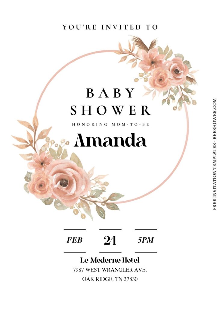 (Free Editable PDF) Whimsical Spring Floral Wreath Baby Shower Invitation Templates A