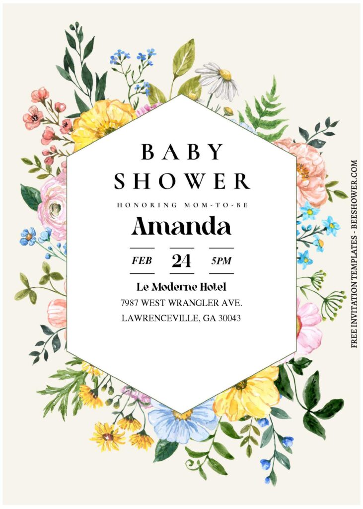 (Free Editable PDF) Vibrant Fiesta Blooms Baby Shower Invitation Templates C