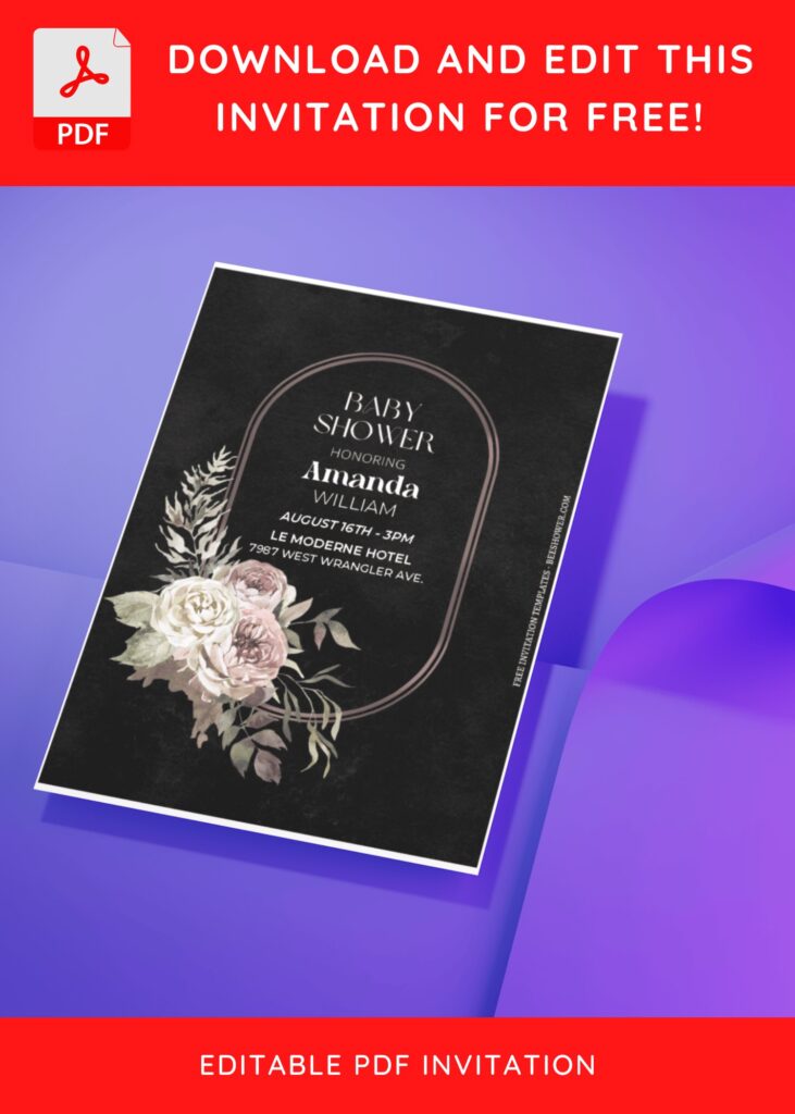 (Free Editable PDF) Moody Floral Frame Baby Shower Invitation Templates J