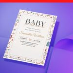 (Free Editable PDF) Modern Minimal Floral Baby Shower Invitation Templates J