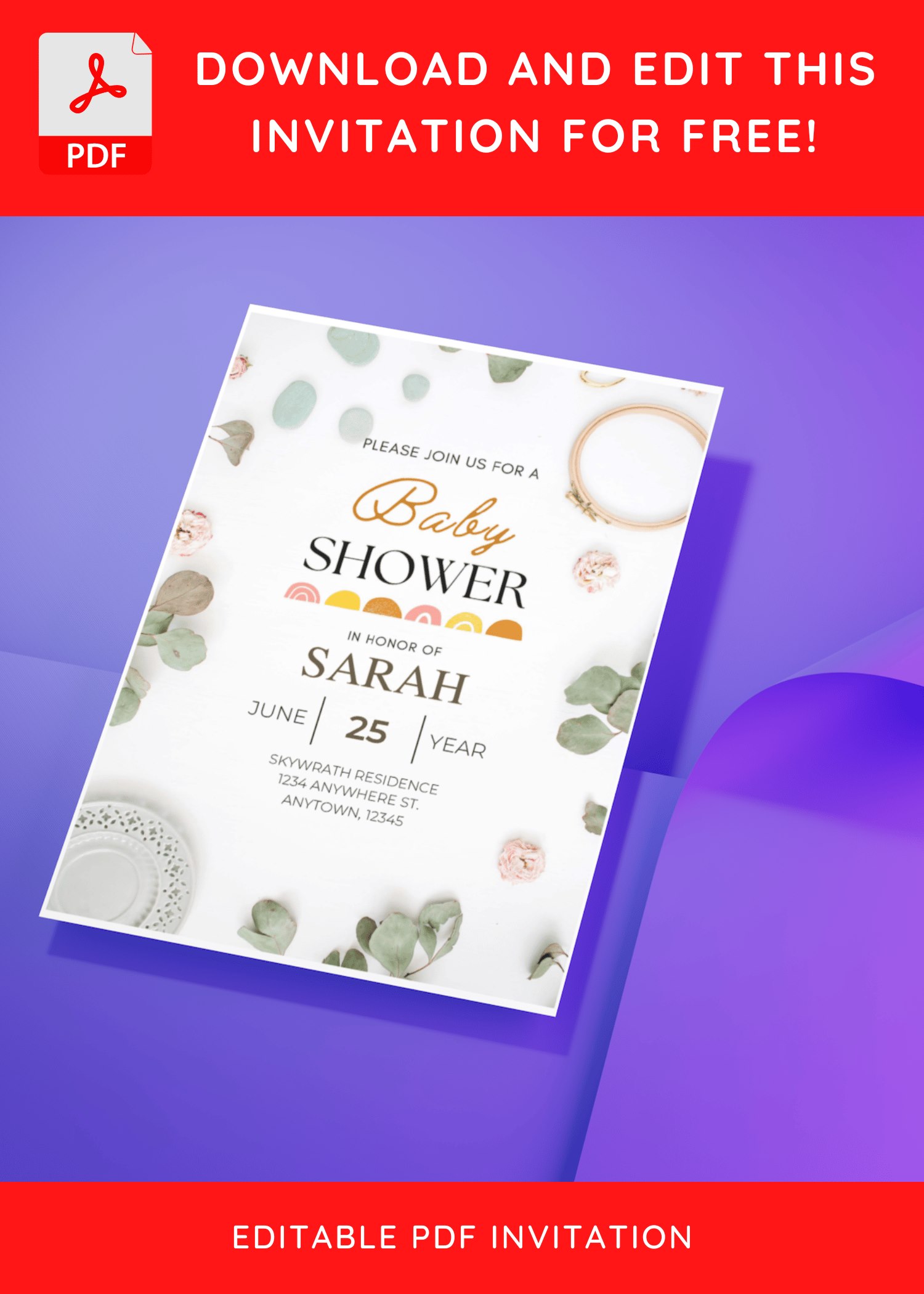 (Free Editable PDF) Blissful Modern Greenery Baby Shower Invitation Templates C