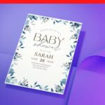 (Free Editable PDF) Pristine Watercolor Blue Iris Flower Baby Shower Invitation Templates