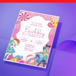 (Free Editable PDF) Pink Glitter My Little Pony Baby Shower Invitation Templates j