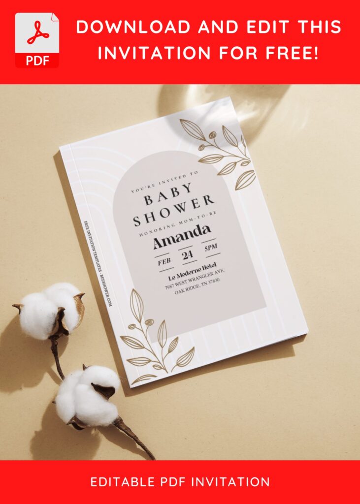 (Free Editable PDF) Minimalist Foliage Line Art Baby Shower Invitation Templates I