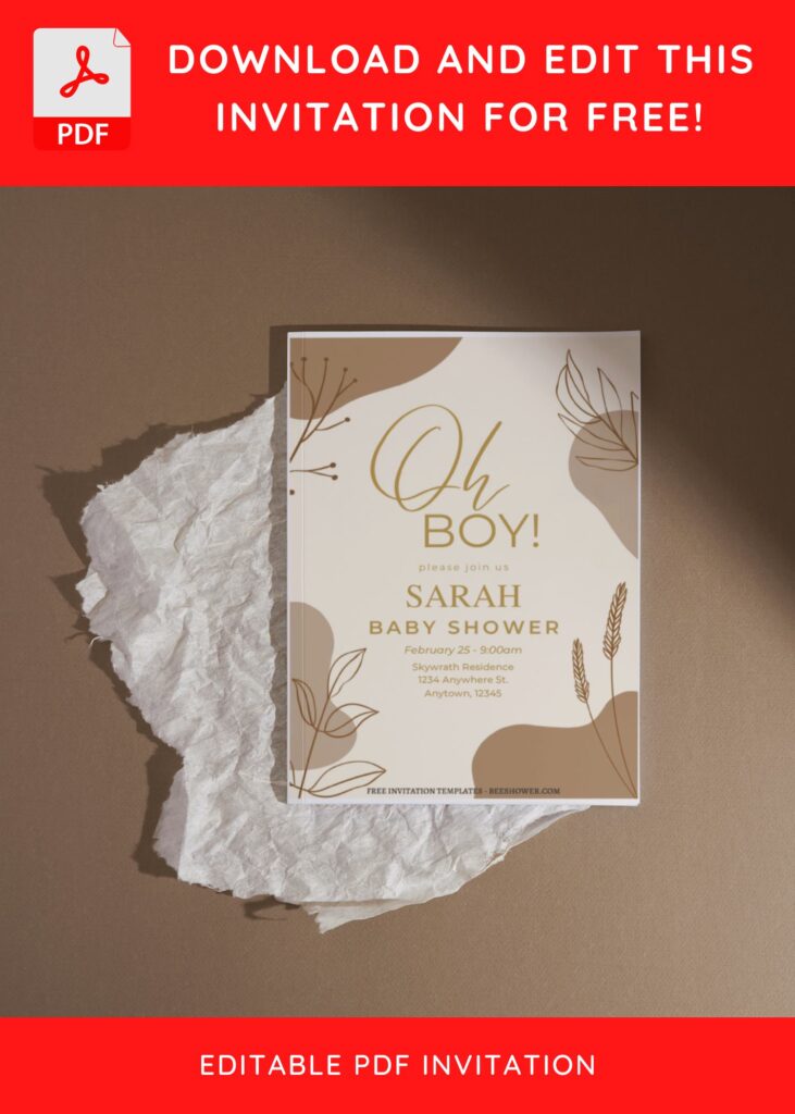 (Free Editable PDF) Cream Beige Boho Baby Shower Invitation Templates I
