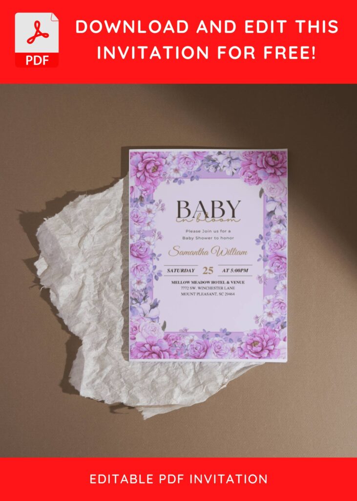 2 27 - Downloadable (Free Editable PDF) Wonderful Lush Purple Baby Shower Invitation Templates - Template No. 23