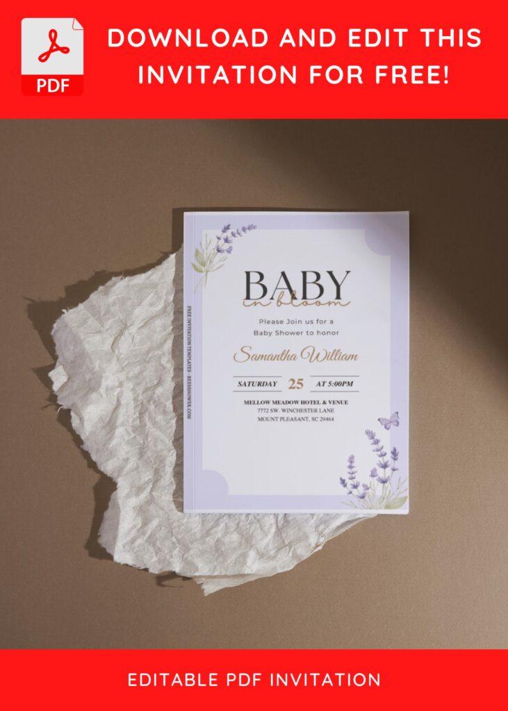 (Free Editable PDF) Delightful Purple Lavender Baby Shower Invitation Templates I