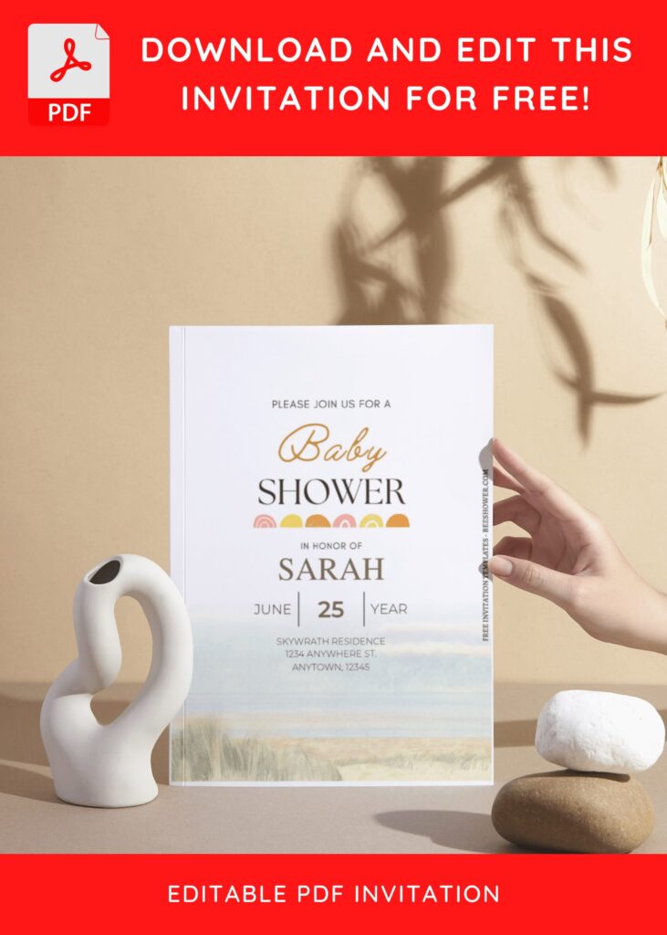 (Free Editable PDF) Beautiful Watercolor Seaside Baby Shower Invitation Templates I