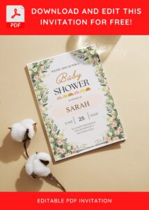 (Free Editable PDF) Vintage Rose And Peony Baby Shower Invitation Templates I