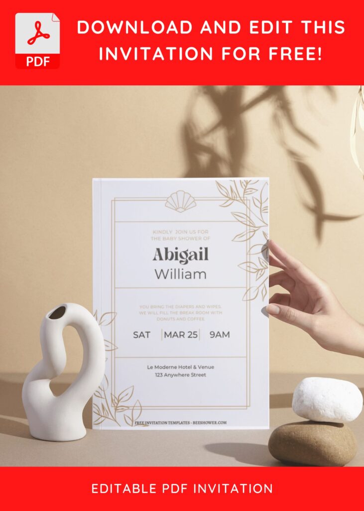 (Free Editable PDF) Beautiful Typographic & Line Art Baby Shower Invitation Templates II