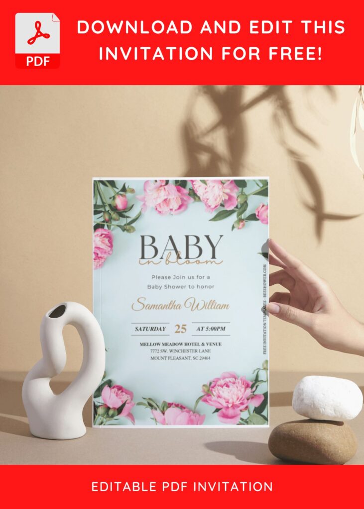 (Free Editable PDF) Romantic Lustrous Floral Baby Shower Invitation Templates I