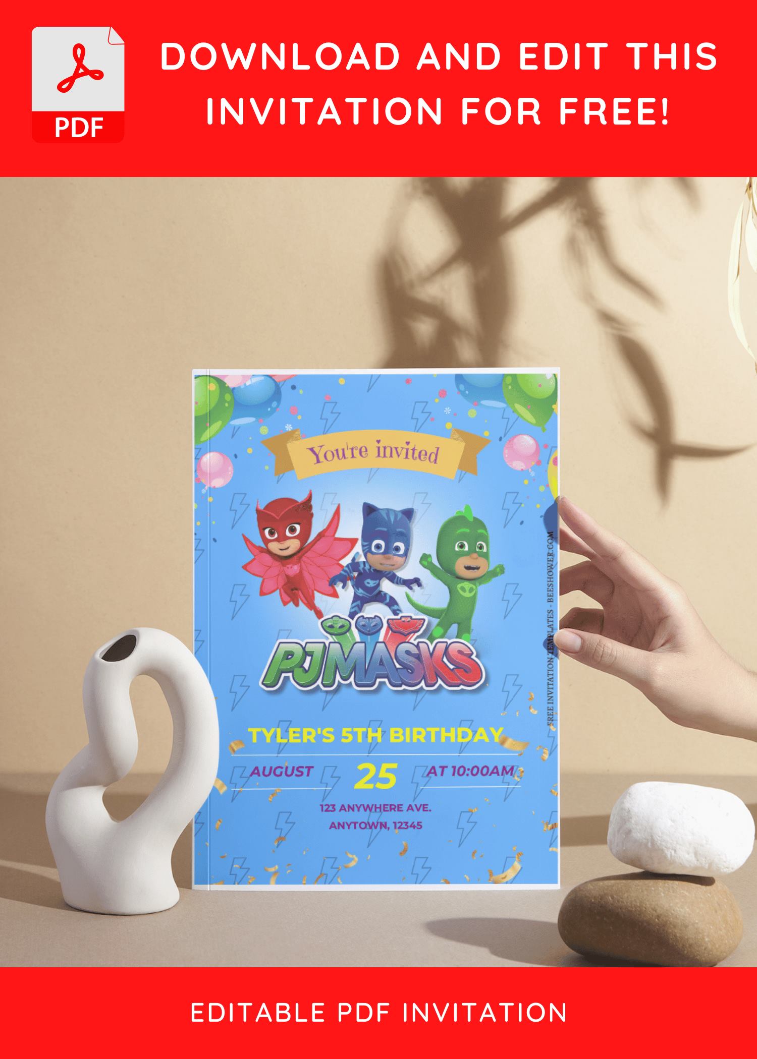 (Free Editable PDF) PJ Masks Baby Shower Invitation Templates For Boys & Girls C