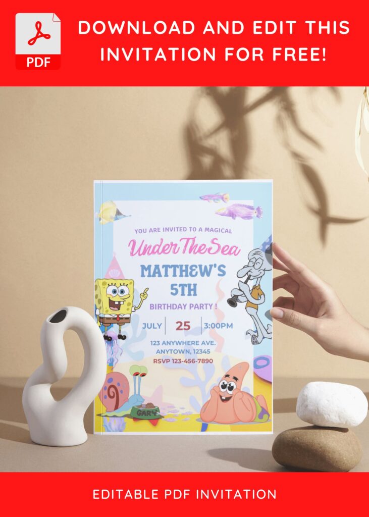 (Free Editable PDF) Under The Sea Spongebob Baby Shower Invitation Templates UI