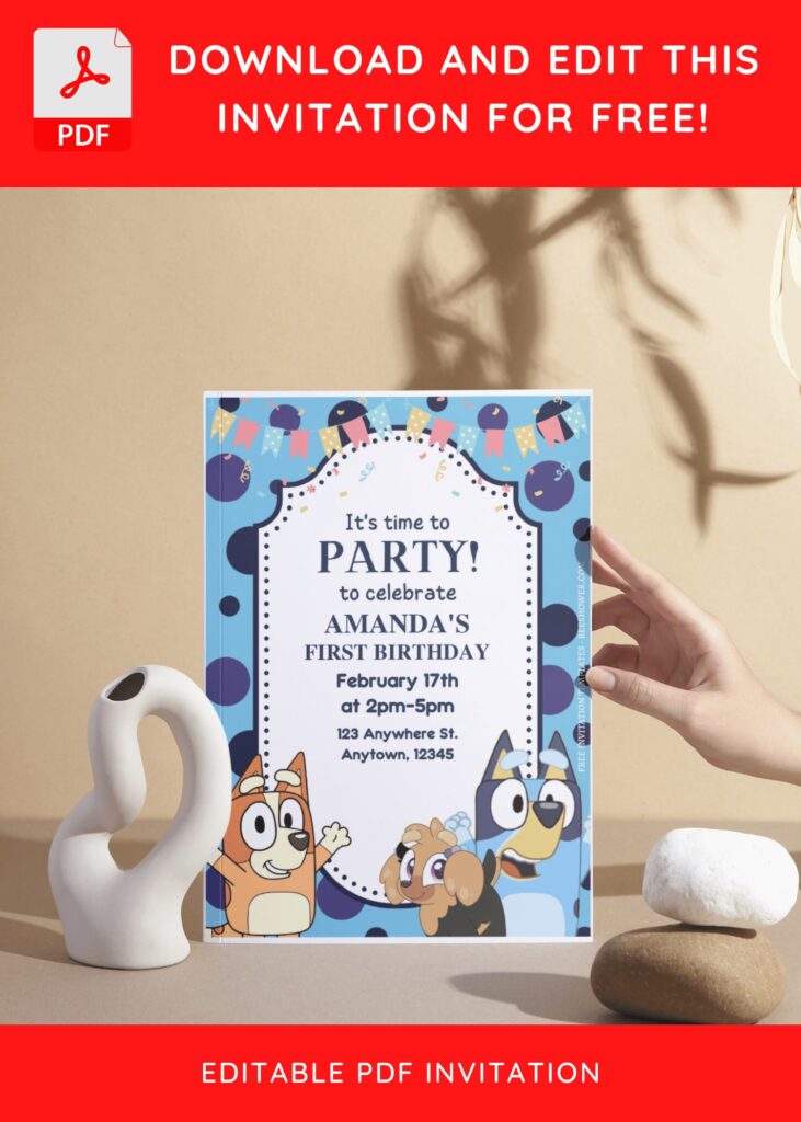 (Free Editable PDF) Joyful Bluey Baby Shower Invitation Templates I