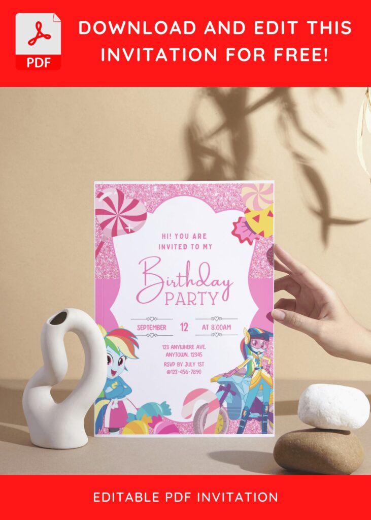 (Free Editable PDF) Pink Glitter My Little Pony Baby Shower Invitation Templates i