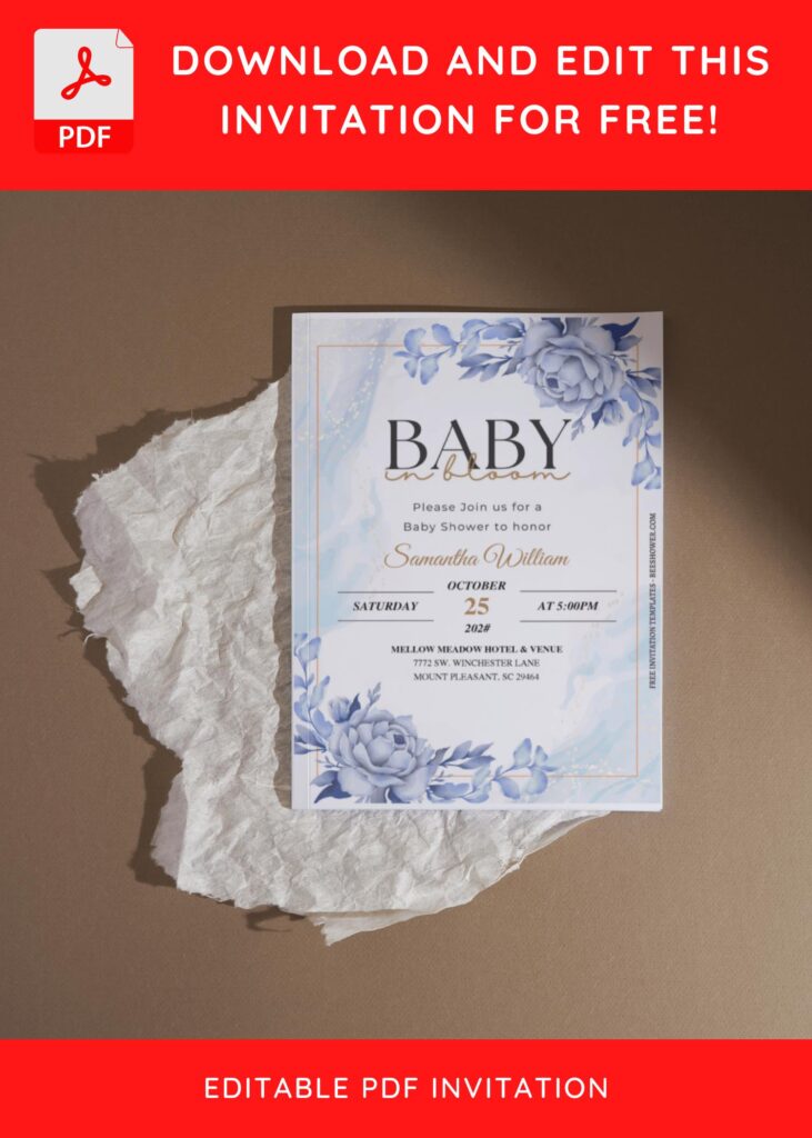 (Free Editable PDF) Iris And Lilac Floral Baby Shower Invitation Templates H
