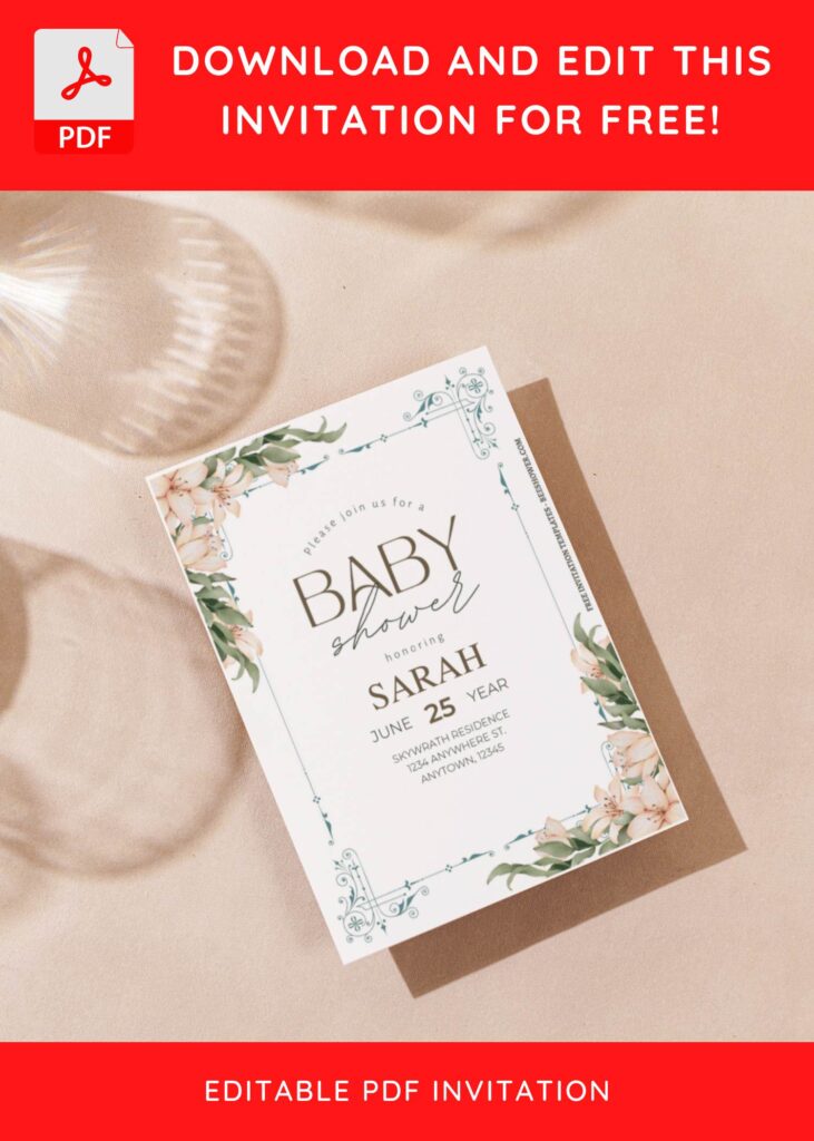 (Free Editable PDF) Vintage Floral Frame Baby Shower Invitation Templates G
