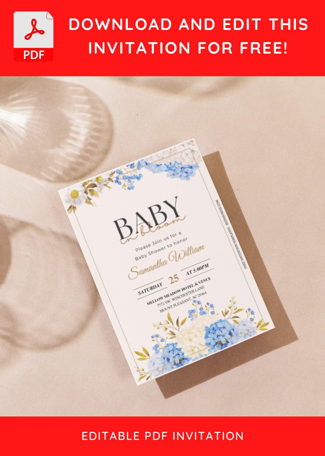 (Free Editable PDF) Baby In Bloom Baby Shower Invitation Templates ...