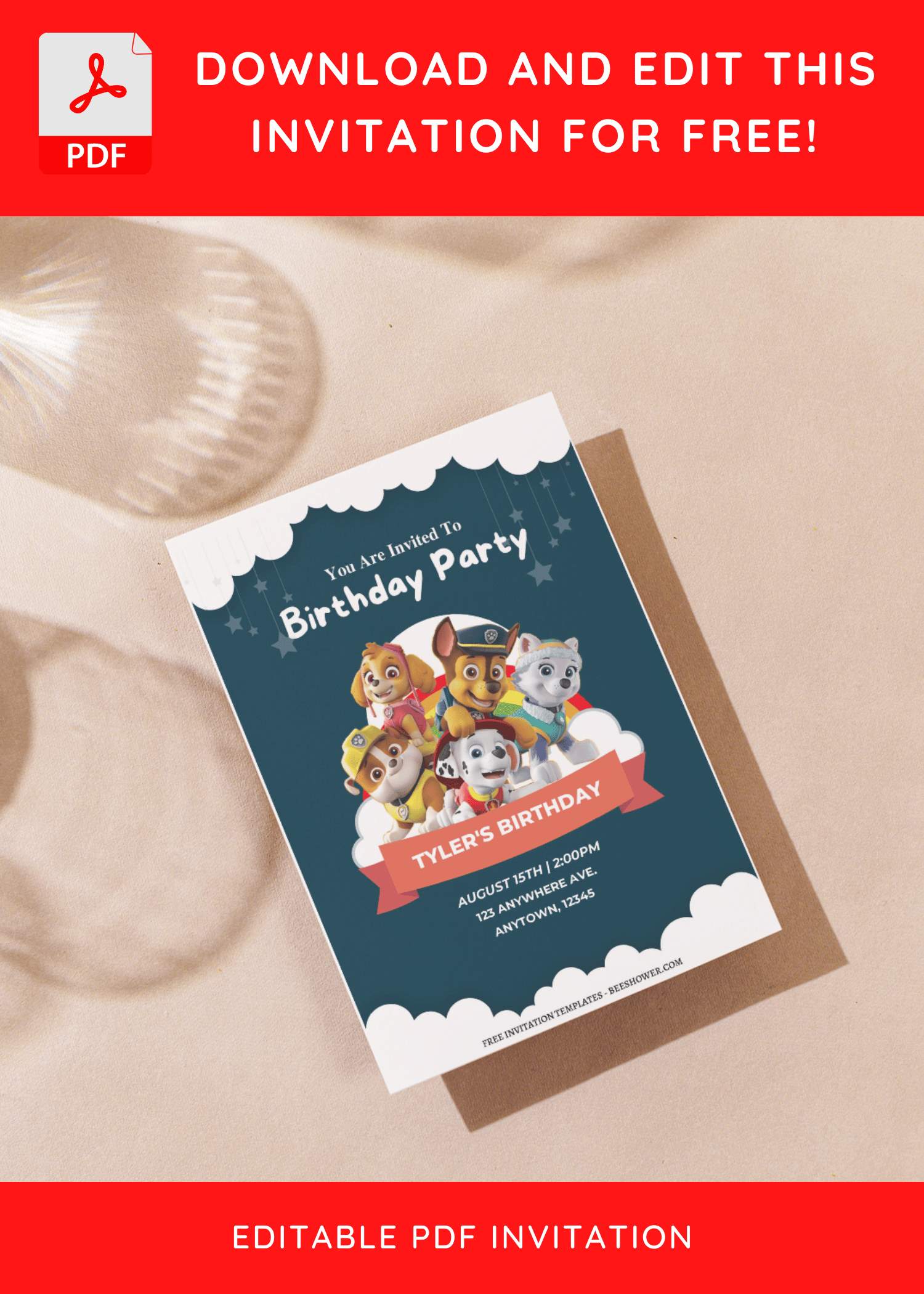 (Free Editable PDF) Fun & Easy PAW Patrol Baby Shower Invitation Templates C
