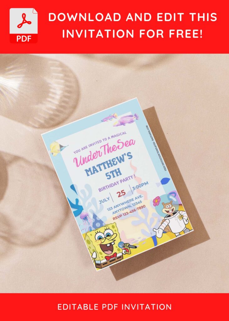 (Free Editable PDF) Under The Sea Spongebob Baby Shower Invitation Templates G