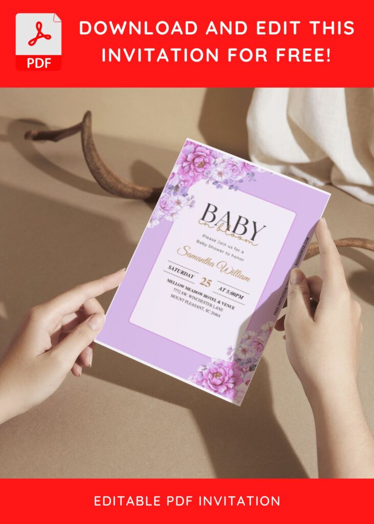 (Free Editable PDF) Wonderful Lush Purple Baby Shower Invitation Templates F