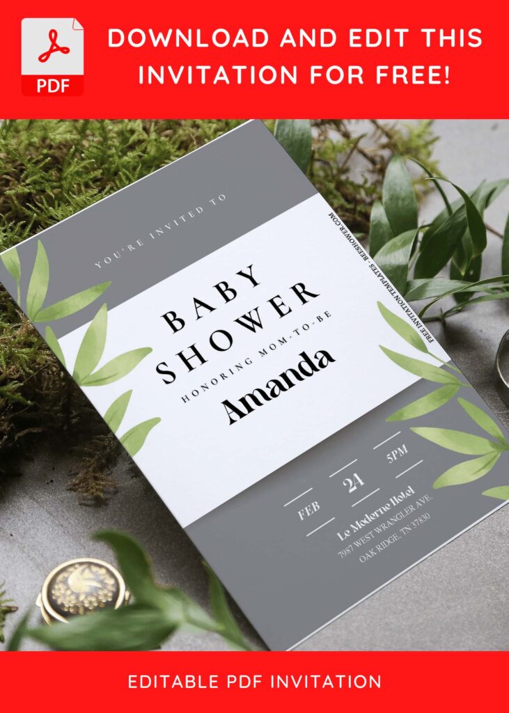 5 3 - Downloadable (Free Editable PDF) Botanical Chic Garden Baby Shower Invitation Templates - Template No. 24