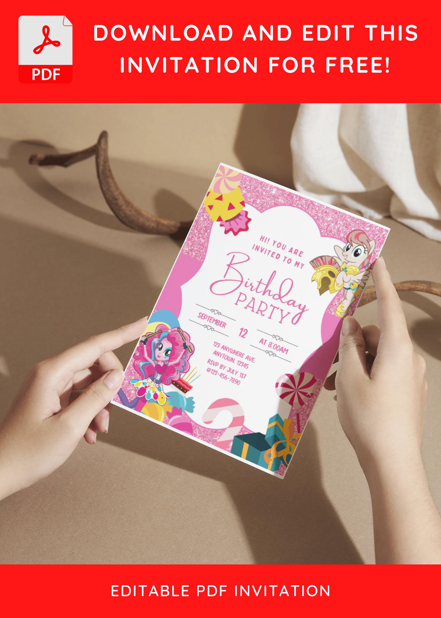 (Free Editable PDF) Pink Glitter My Little Pony Baby Shower Invitation Templates c