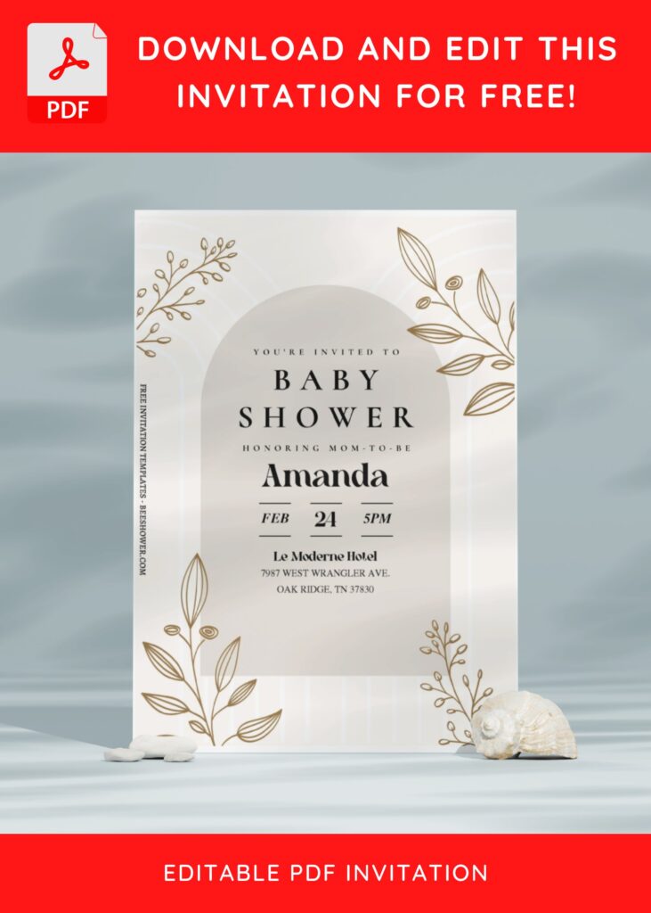 (Free Editable PDF) Minimalist Foliage Line Art Baby Shower Invitation Templates E
