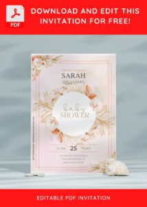 (Free Editable PDF) Beige Spring Gold Baby Shower Invitation Templates with aesthetic spring floral