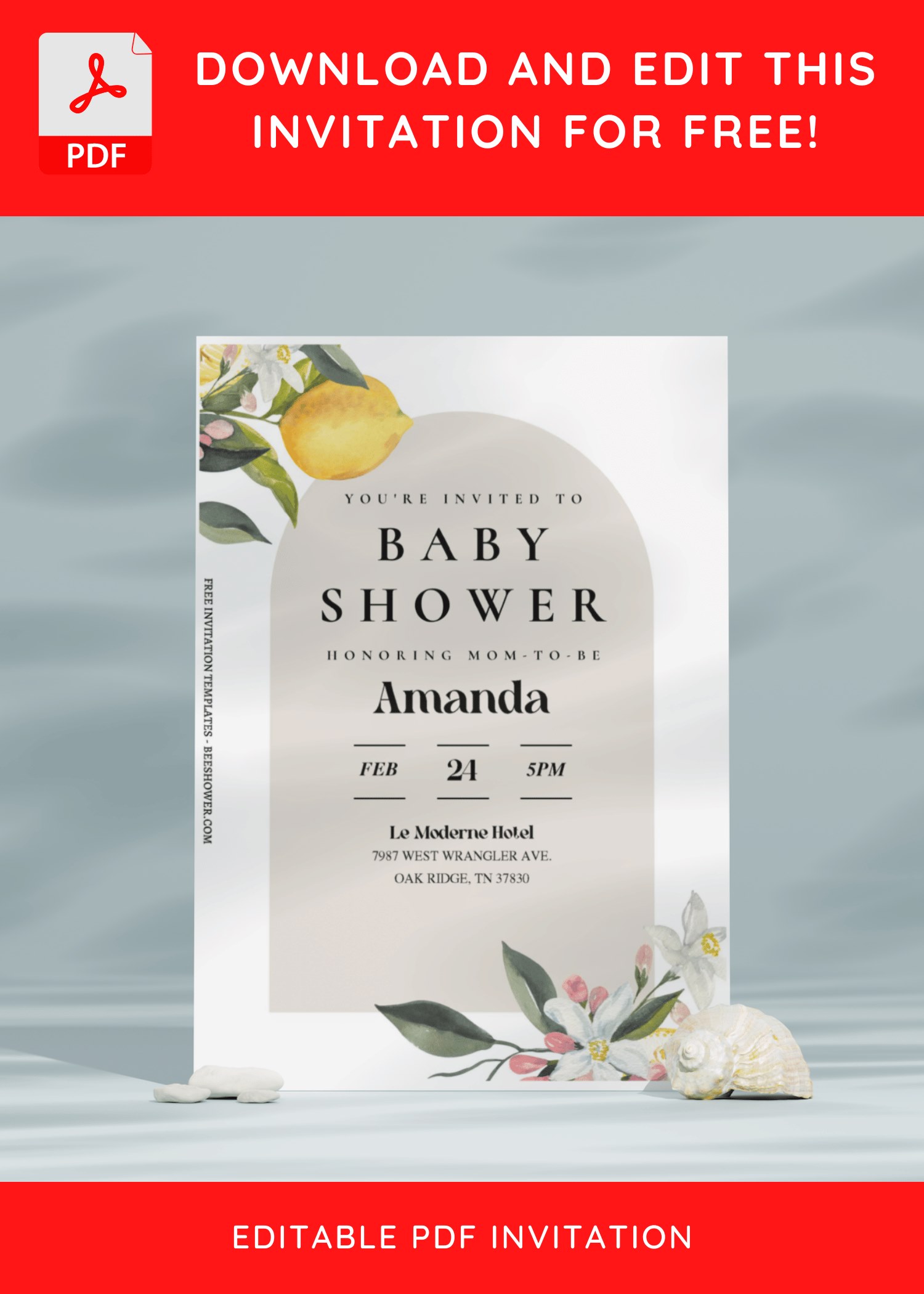 (Free Editable PDF) Refreshing Botanical Summer Baby Shower Invitation Templates B