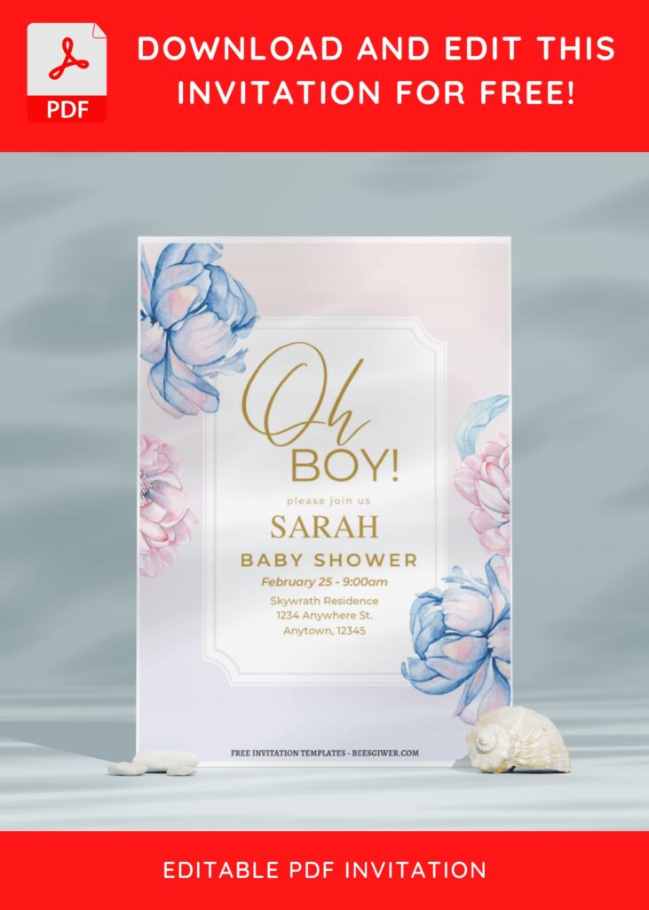 (Free Editable PDF) Joyful Blue Flower Baby Shower Invitation Templates E