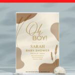 (Free Editable PDF) Cream Beige Boho Baby Shower Invitation Templates