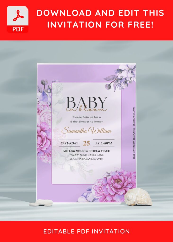 (Free Editable PDF) Wonderful Lush Purple Baby Shower Invitation Templates with gorgeous purple floral decorations