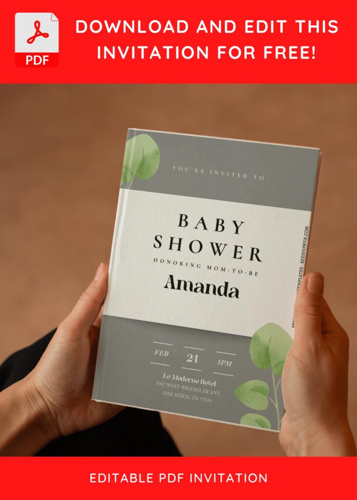 (Free Editable PDF) Botanical Chic Garden Baby Shower Invitation Templates E