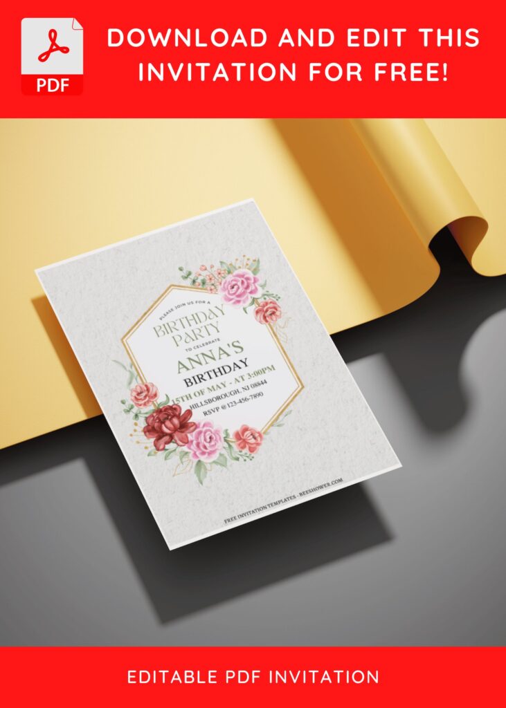 (Free Editable PDF) Rustic Elegant Floral Frame Baby Shower Invitation Templates E