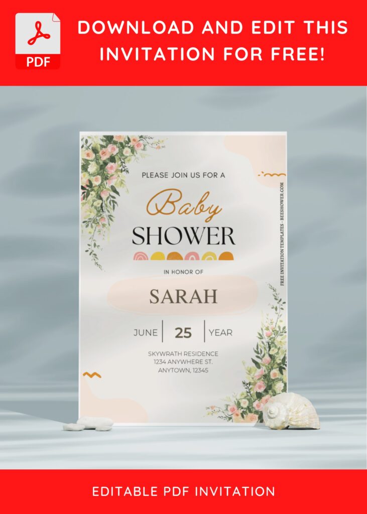 (Free Editable PDF) Vintage Rose And Peony Baby Shower Invitation Templates E