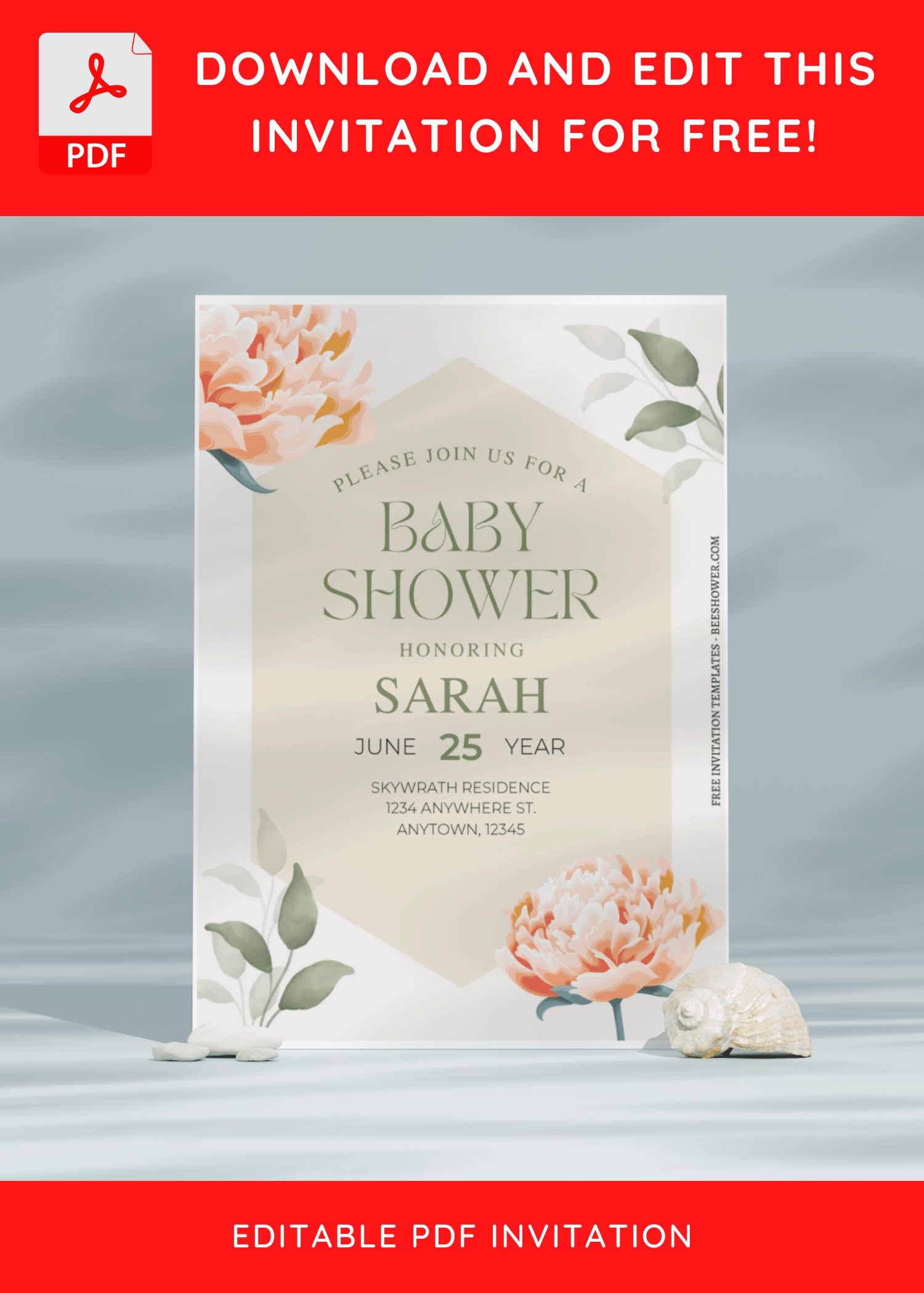(Free Editable PDF) Elegant Summer Baby Shower Invitation Templates C