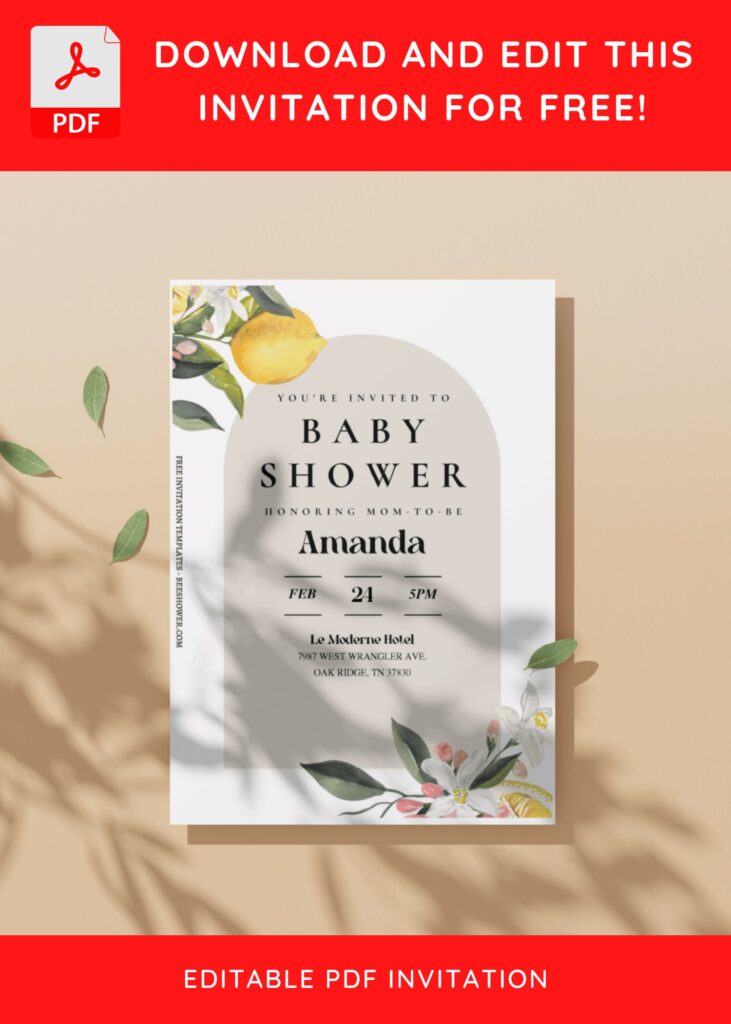 (Free Editable PDF) Refreshing Botanical Summer Baby Shower Invitation Templates D