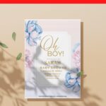 (Free Editable PDF) Joyful Blue Flower Baby Shower Invitation Templates D