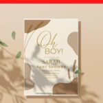 (Free Editable PDF) Cream Beige Boho Baby Shower Invitation Templates D