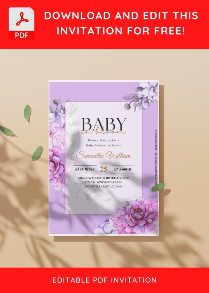 (Free Editable PDF) Wonderful Lush Purple Baby Shower Invitation Templates D