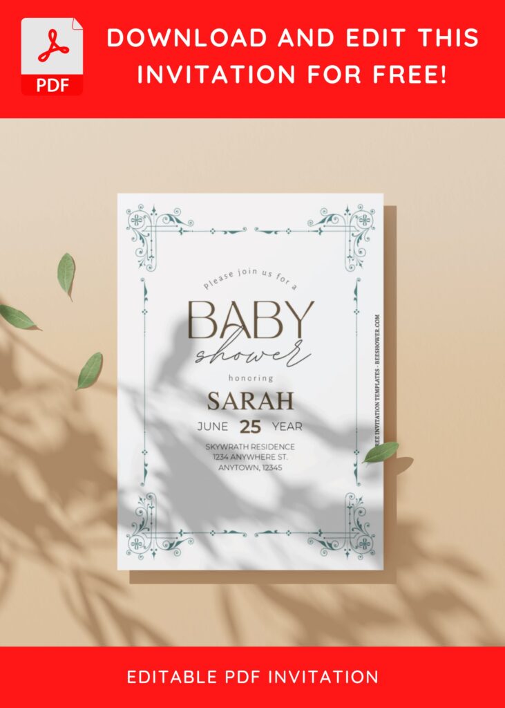 (Free Editable PDF) Vintage Floral Frame Baby Shower Invitation Templates E