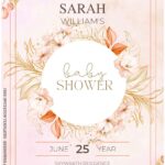 (Free Editable PDF) Beige Spring Gold Baby Shower Invitation Templates with rustic background