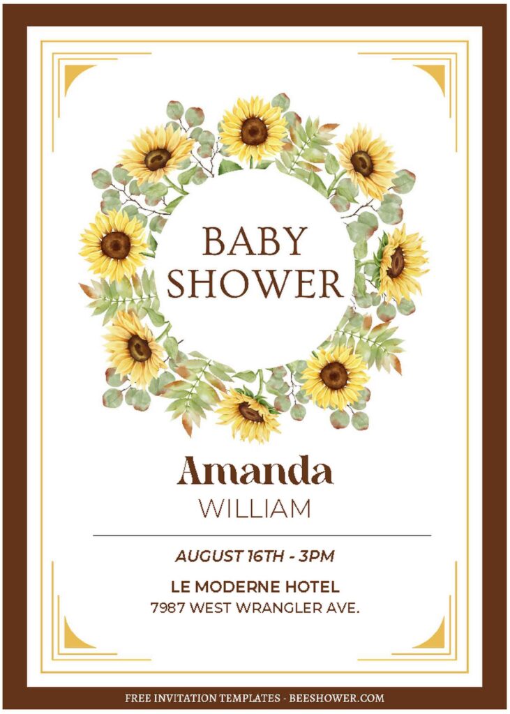 (Free Editable PDF) Sunflower Autumn Baby Shower Invitation Templates with gorgeous sunflower frame