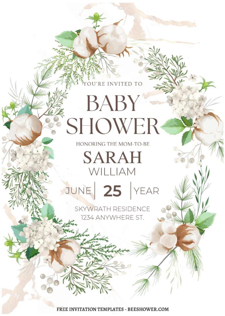 (Free Editable PDF) Christmas Winter Floral Baby Shower Invitation Templates A