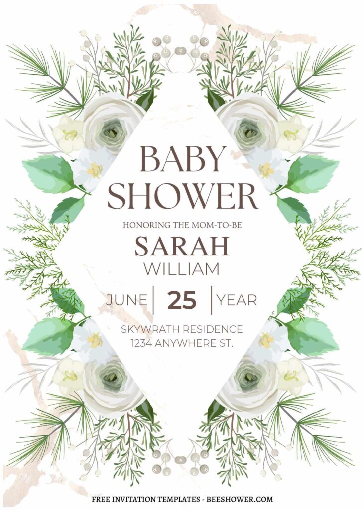 (Free Editable PDF) Christmas Winter Floral Baby Shower Invitation Templates C