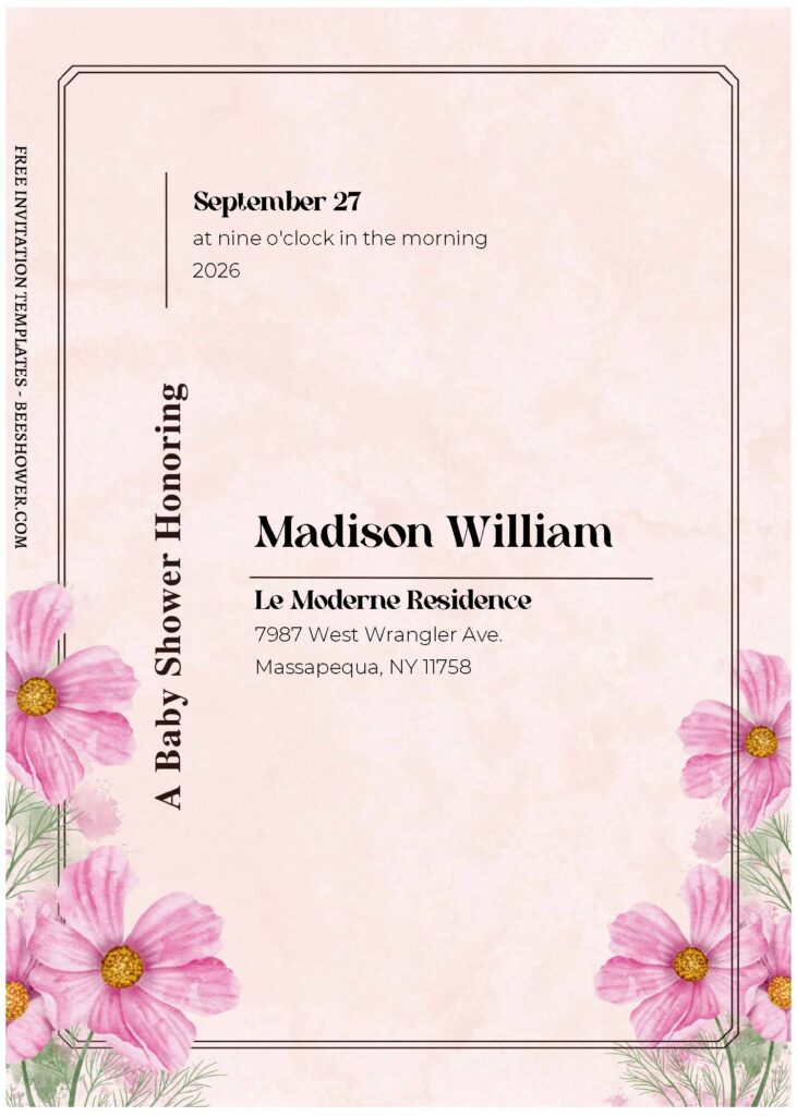 (Free Editable PDF) Blossoming Cosmos Flower Baby Shower Invitation Templates A