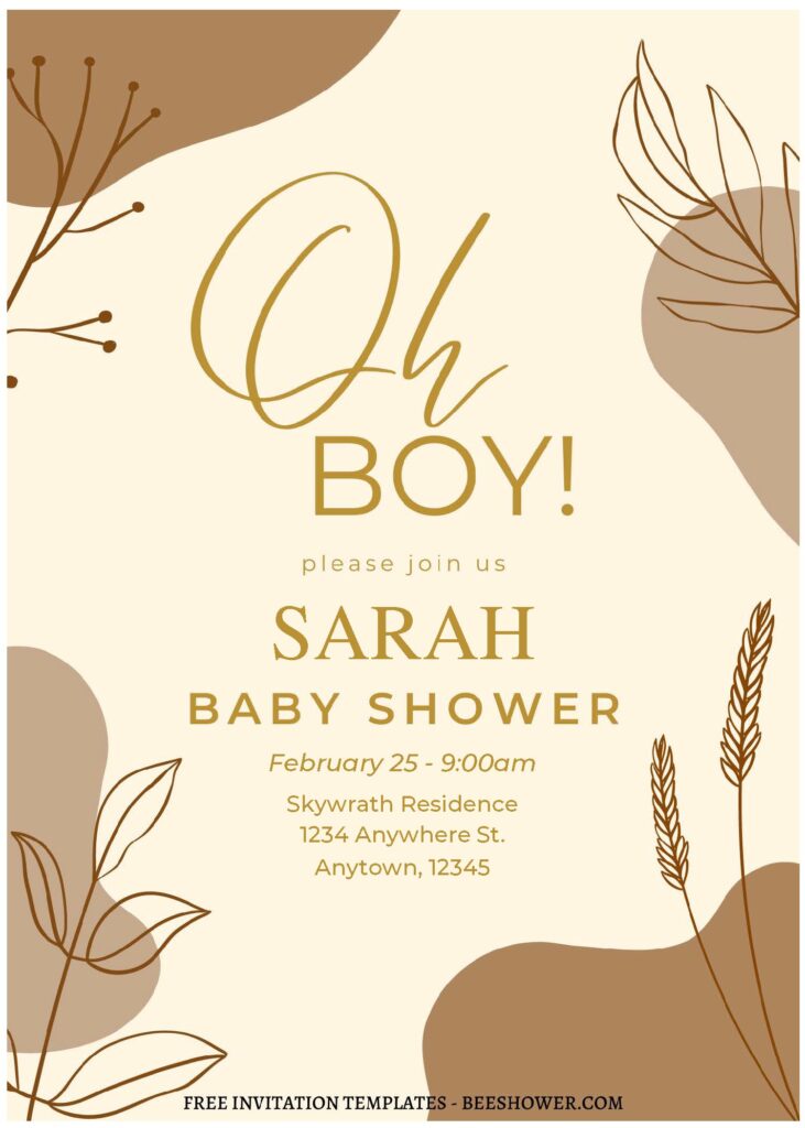 (Free Editable PDF) Cream Beige Boho Baby Shower Invitation Templates A